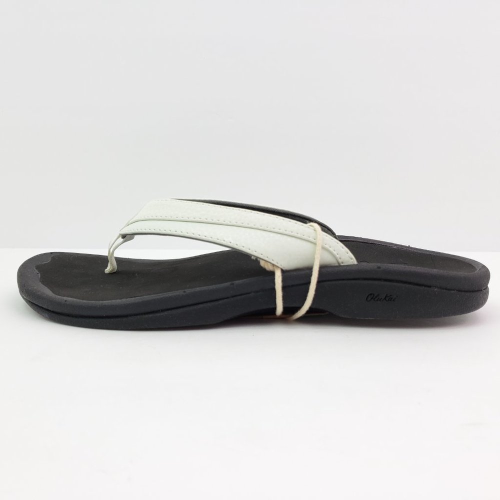 OluKai Women's White and Black Flip Flop Sandals - Picture 5 of 14